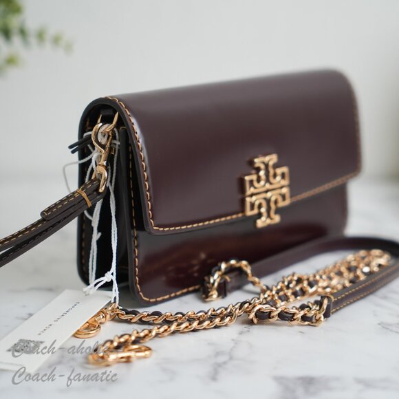NWT Tory Burch Britten Smooth Leather Chain Wallet Crossbody in Tempranillo - Picture 2 of 11